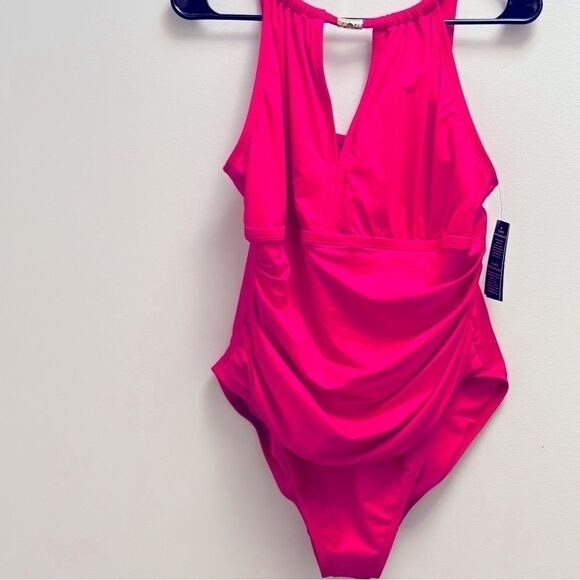 LAUREN RALPH Plus Size Halter-Neck One Piece Swimsuit, swimwear size 18 W Orchid - Picture 11 of 16